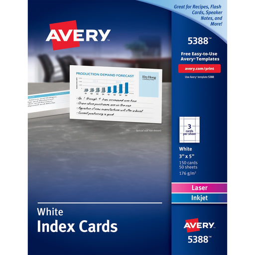 Avery® Index Cards, Uncoated, Two-Sided Printing, 3" x 5", 150 Cards (5388)