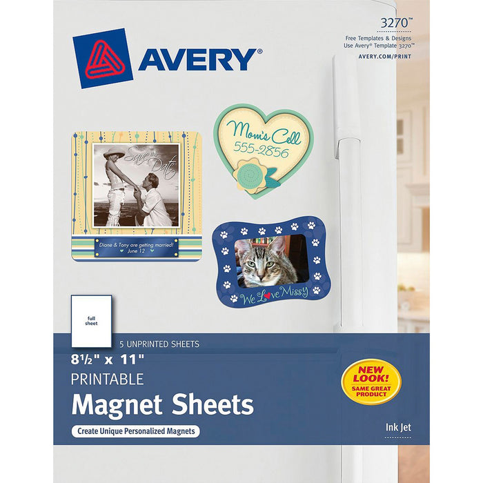 Avery® Printable Magnetic Sheets, 8-1/2" x 11", Inkjet Printers, 5 Sheets (3270)