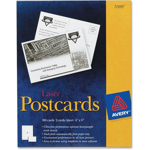 Avery® Postcards, Uncoated, Two-Sided Printing, 4" x 6", 100 Cards (5389)