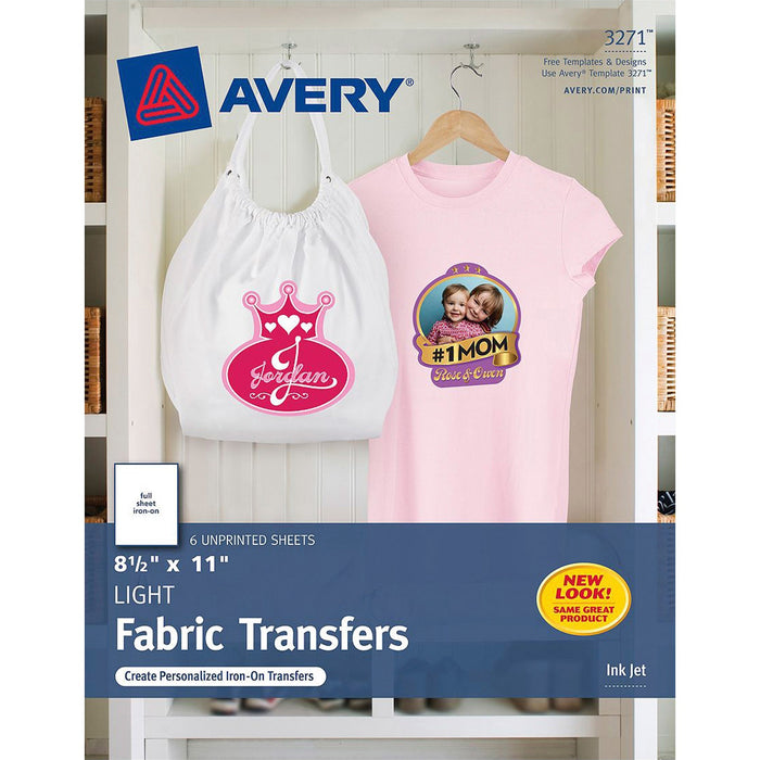 Avery® Printable T-Shirt Transfers, For Use on Light Fabrics, Inkjet Printers, 6 Paper Transfers (3271)