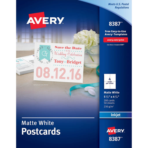 Avery® Postcards, Matte, 2-Sided Printing, 4-1/4" x 5-1/2", 200 Cards (8387)