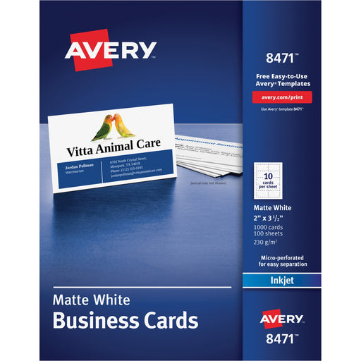 Avery® Business Cards, Matte, 2-Sided Printing, 2" x 3-1/2", 1,000 Cards (8471)