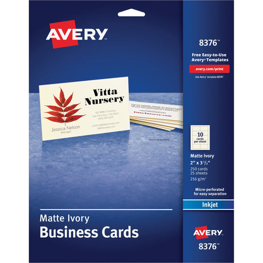 Avery® Business Cards, Matte Ivory, Two-Sided Printing, 2" x 3-1/2", 250 Cards (8376)