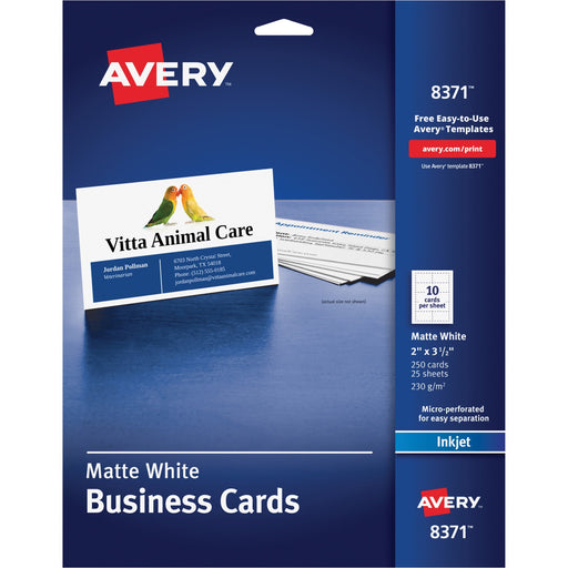 Avery® Business Cards, Matte, 2-Sided Printing, 2" x 3-1/2", 250 Cards (8371)