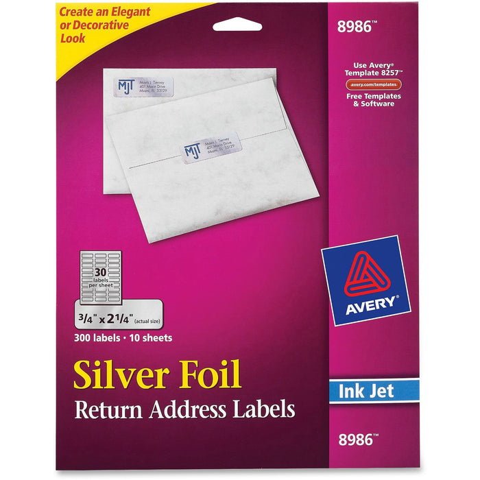 Avery® Foil Mailing Labels, Silver, 3/4" x 2-1/4", 300 Labels (8986)