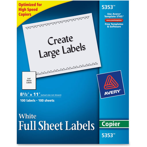 Avery® Labels for Copiers, Permanent Adhesive, 8-1/2" x 11", 100 Labels (5353)