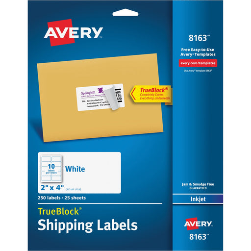 Avery® TrueBlock(R) Shipping Labels, Sure Feed(TM) Technology, Permanent Adhesive, 2" x 4", 250 Labels (8163)