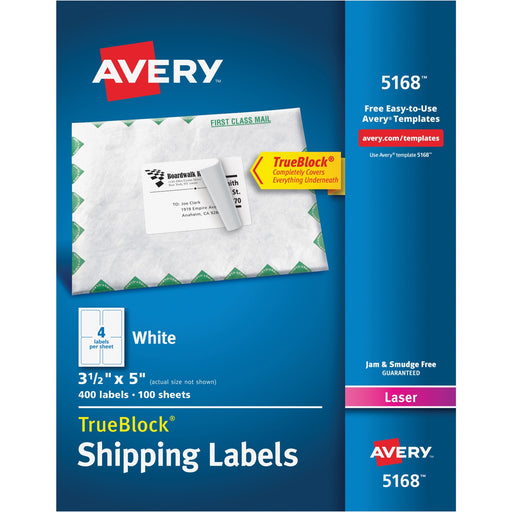 Avery® TrueBlock(R) Shipping Labels, Sure Feed(TM) Technology, Permanent Adhesive, 3-1/2" x 5", 400 Labels (5168)