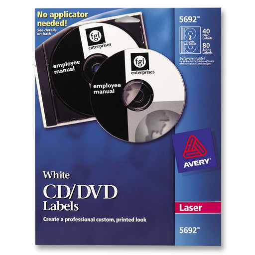 Avery® White CD Labels for Laser Printers, 40 Disc Labels and 80 Spine Labels (5692)