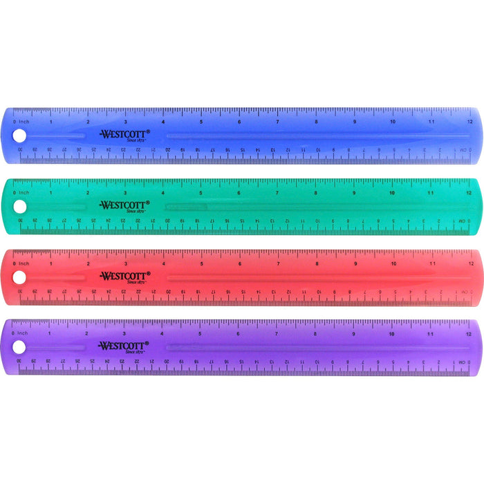 Westcott Transparent Jeweltone 12" Plastic Ruler