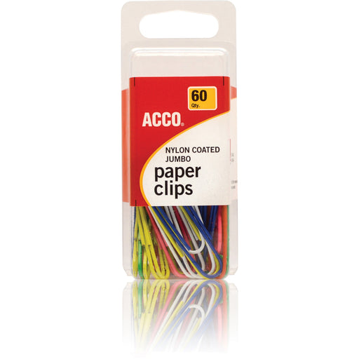 ACCO® Nylon Paper Clips, Smooth Finish, Jumbo Size, Assorted Colors, 60/Pack