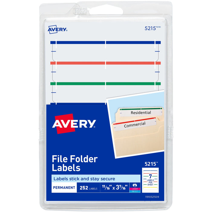 Avery® File Folder Labels, Permanent Adhesive, Assorted Colors, 1/3 Cut, 252 Labels