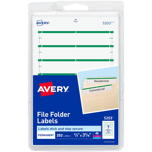 Avery® File Folder Labels, Permanent Adhesive, Green, 1/3 Cut, 252 Labels