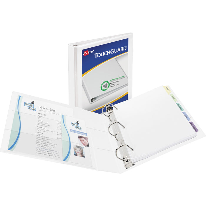 Avery® TouchGuard View 3 Ring Binder, 1" Slant Rings, 1 White Binder