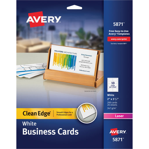 Avery® Clean Edge(R) Business Cards, Uncoated, Two-Side Printing, 2" x 3-1/2", 200 Cards (5871)