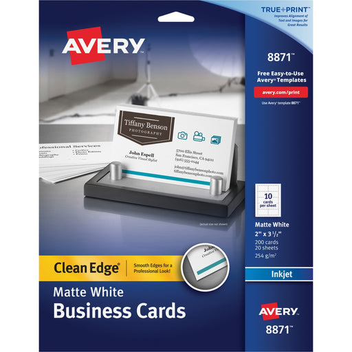 Avery® Clean Edge(R) Business Cards, True Print(R) Matte, Two-Sided Printing, 2" x 3-1/2", 200 Cards (8871)