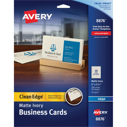 Avery® Clean Edge(R) Business Cards, True Print(R), Matte Ivory, Two-Sided Printing,2" x 3-1/2", 200 Cards (8876)