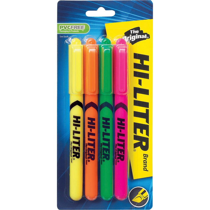 Avery® Hi-Liter(R) Pen-Style Highlighters, SmearSafe(R), Chisel Tip, 4 Assorted Color Highlighters (23545)