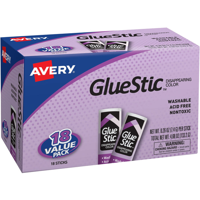 Avery® Glue Stic Disappearing Purple Color, 0.26 oz., Permanent, 18/BX