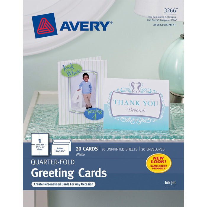 Avery® Quarter-Fold Greeting Cards, Matte, 4-1/4" x 5-1/2", 20 Cards/Envelopes (3266)