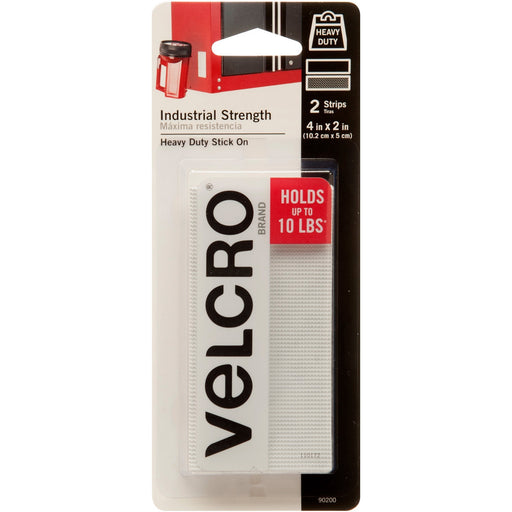 VELCRO® Brand Industrial Strength Strips, 4in x 2in Strips, White, 2ct