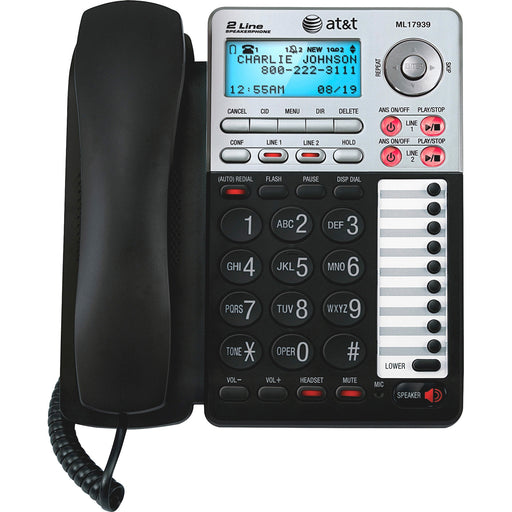 AT&T ML17939 2-Line Corded Office Phone System with Answering Machine and Caller ID/Call Waiting, Black