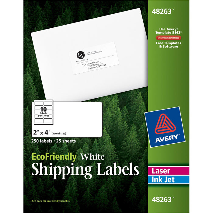 Avery® EcoFriendly Shipping Labels, Permanent Adhesive, 2" x 4", 250 Labels (48263)