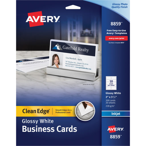 Avery® Clean Edge(R) Business Cards, Two-Side Printable, Glossy/Matte Back, 2" x 3-1/2", 200 Cards (8859)