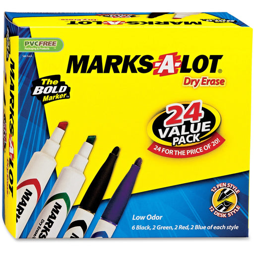 Avery® Marks A Lot(R) Desk & Pen-Style Dry Erase Markers, Assorted Colors, Value Pack of 24 (29870)