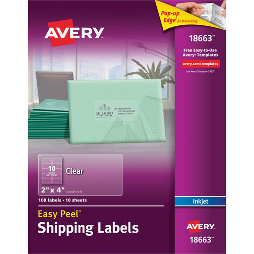 Avery® Matte Clear Address Labels, Sure Feed(TM) Technology, Inkjet, 2" x 4", 100 Labels (18663)