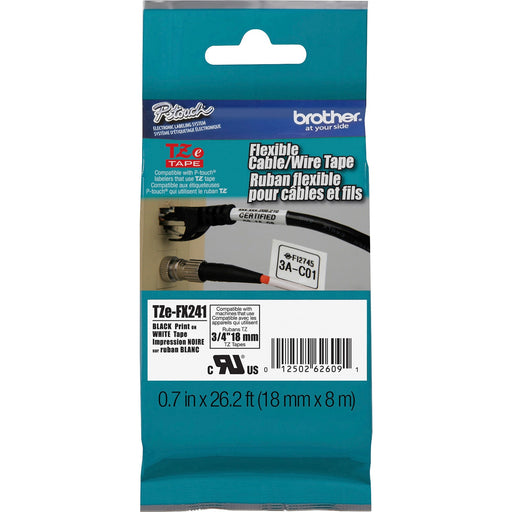 Brother 3/4" Black on White Flexible ID Tape