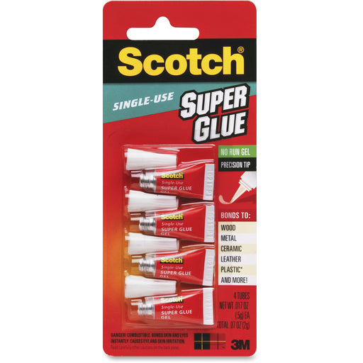 Scotch® Super Glue Gel, 4-Pack of single-use tubes, .017 oz each