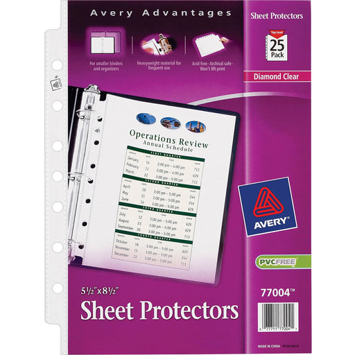 Avery® Mini Diamond Clear Heavyweight Sheet Protectors, 5-1/2" x 8-1/2", Acid-Free, 25 Protectors (77004)