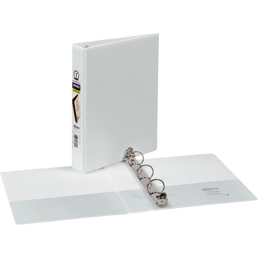 Avery® Mini Durable View Binder, 1" Round Rings, 175-Sheet Capacity, 5-1/2" x 8-1/2", DuraHinge(R), White (17116)