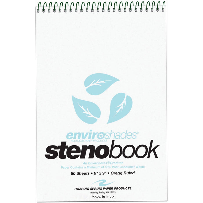 Roaring Spring Enviroshades Recycled Spiral Steno Memo Book, 4 Pack, 6" x 9" 80 Sheets, Blue Paper
