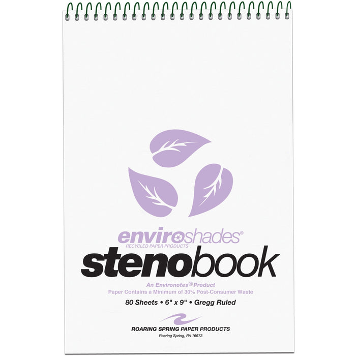 Roaring Spring Enviroshades Recycled Spiral Steno Memo Book, 4 Pack, 6" x 9" 80 Sheets, Orchid Paper
