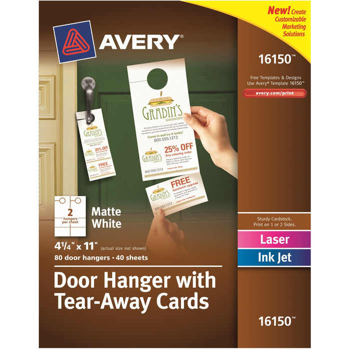 Avery® Door Hanger with Tearaway Cards, Uncoated - Two-Sided Printing