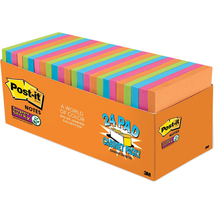 Post-it® Super Sticky Notes, 3" x 3" Rio de Janeiro Collection Cabinet Pack