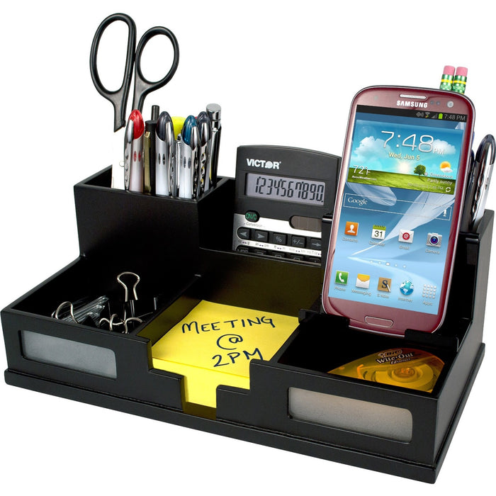 Victor 9525-5 Midnight Black Desk Organizer with Smart Phone Holder™