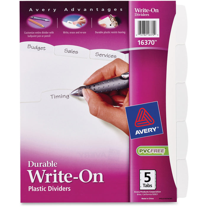 Avery® Big Tab(TM) Write & Erase Durable Plastic Dividers, 5 White Tabs, 1 Set (16370)
