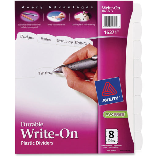 Avery® Big Tab(TM) Write & Erase Durable Plastic Dividers, 8 White Tabs, 1 Set (16371)