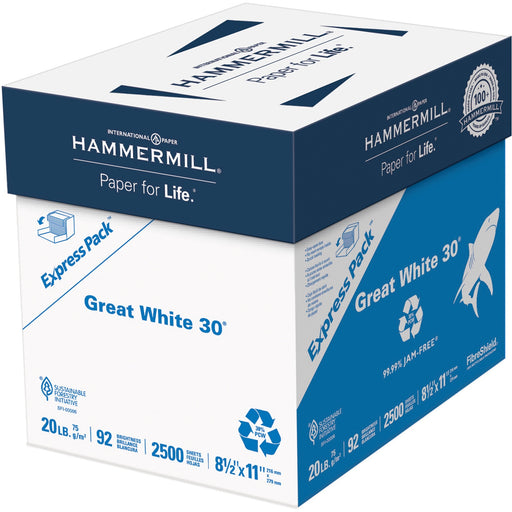 Hammermill Copy Paper, Great White 30% Recycled Paper - 1 Express Pack (NO REAM WRAP)