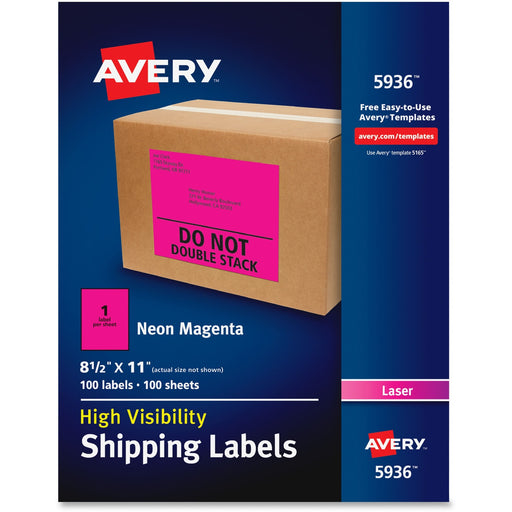 Avery® High-Visibility Shipping Labels, Permanent Adhesive, Neon Magenta, 8-1/2" x 11", 100 Labels (5936)