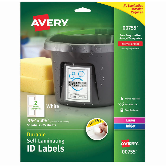 Avery® Easy Align(R) Self-Laminating ID Labels, 4-1/2" x 3-1/2", Pack of 50 (00755)