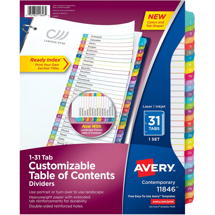 Avery® 1-31 Arched Tab Custom TOC Dividers Set