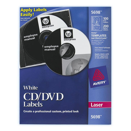Avery® CD Labels, 100 Disc Labels and 200 Spine Labels (5698)