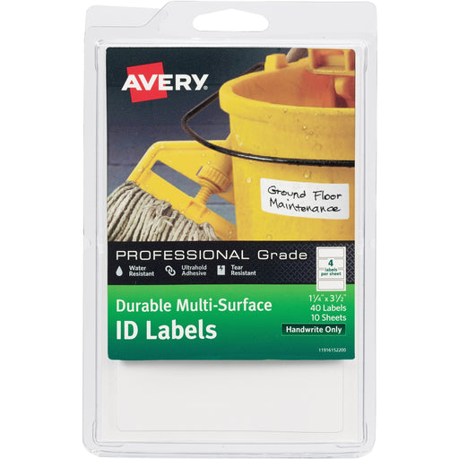 Avery® Durable ID Labels, Permanent Adhesive, 1-1/4" x 3-1/2" , 40 Labels