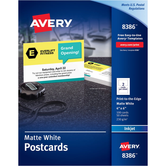 Avery® Postcards, Matte, 2-Sided Printing, 4" x 6", 100 Cards (8386)