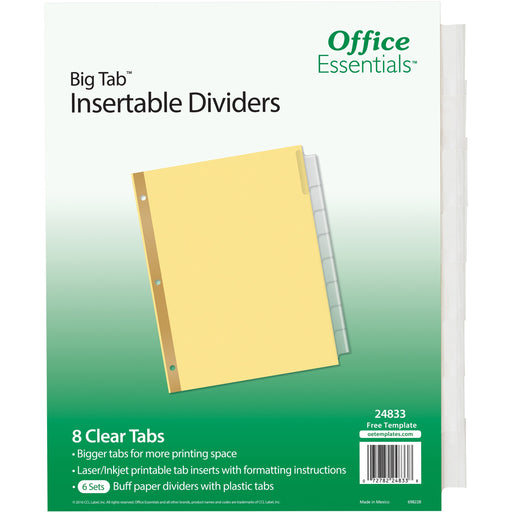 Avery® Office Essentials® Big Tab(TM) Insertable Dividers, Buff, 8 Clear Tabs, 6 Sets (24833)