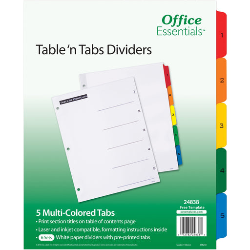 Avery® Office Essentials® Table 'n Tabs(R) Dividers, 1-5 Multicolor Tabs, 6 Sets (24838)